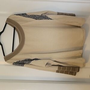 Ces Femme Waffle Knit Beige Brown  3x Top Like New